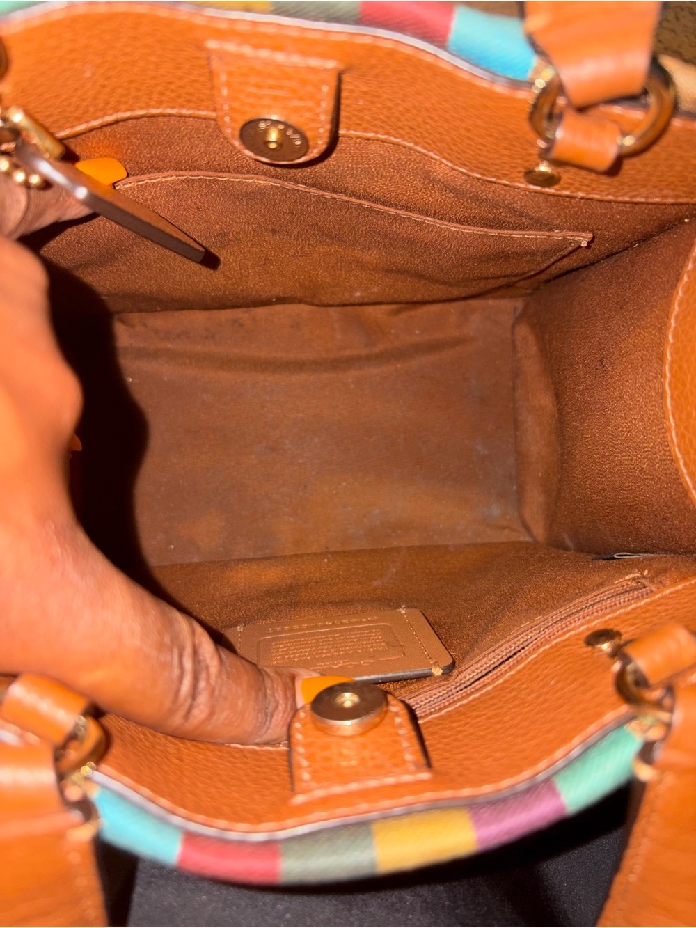 Coach Brown Signature Canvas Satchel with Multicolor Stripe - Picture 7 of 7